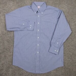 Brooks Brothers Shirt Mens L 16 32/33 Blue Micro Check Office Dress Button Up